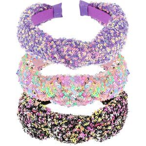 3PCS Sparkly Girls Headbands Sequin Black Rainbow Purple Little Princess Headban